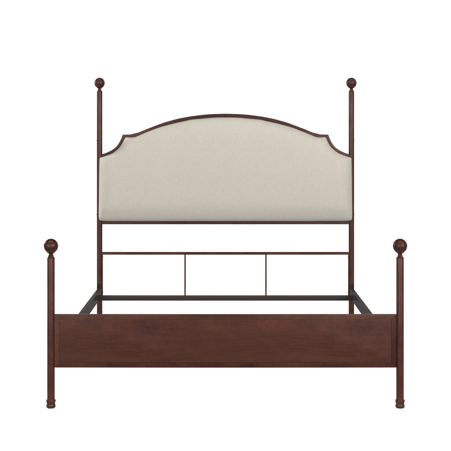 Cream Curved Top Cherry Brown Metal Poster Bed - Full