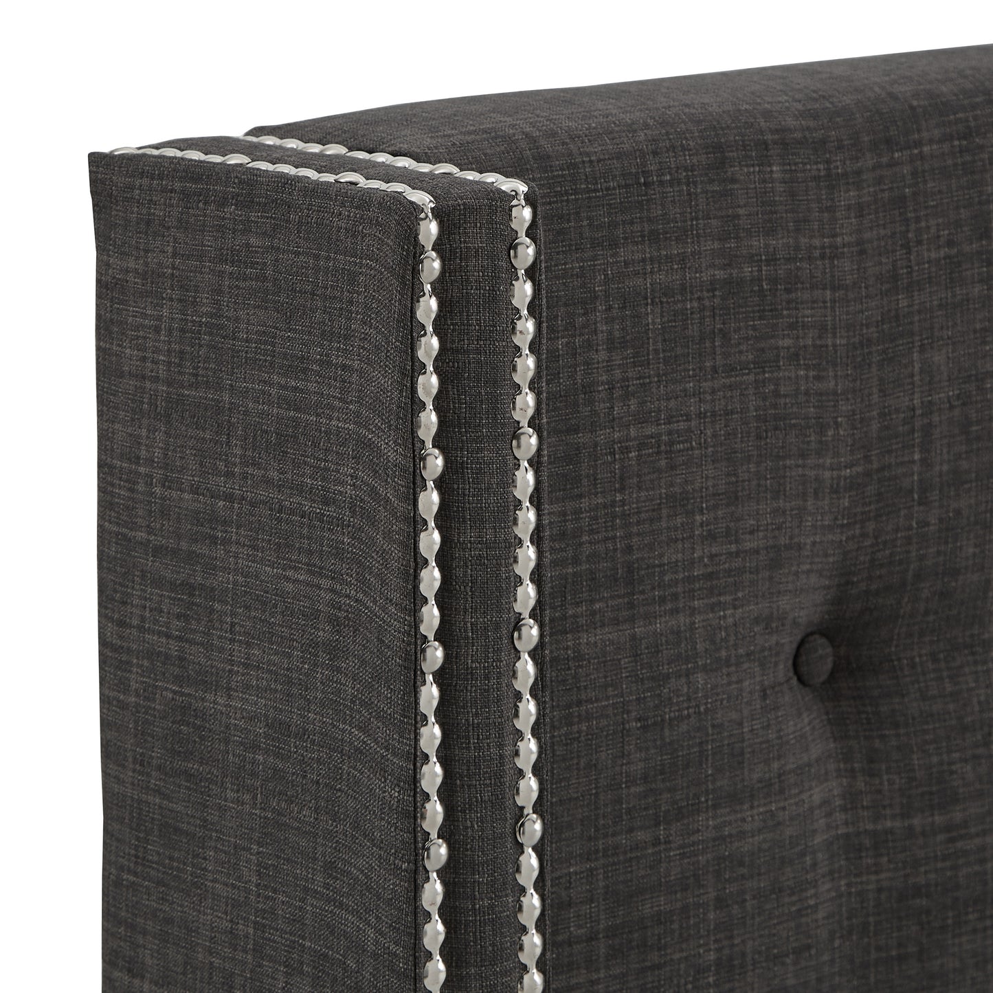 Nailhead Wingback Tufted Upholstered Platform Bed - Dark Grey Linen, Queen