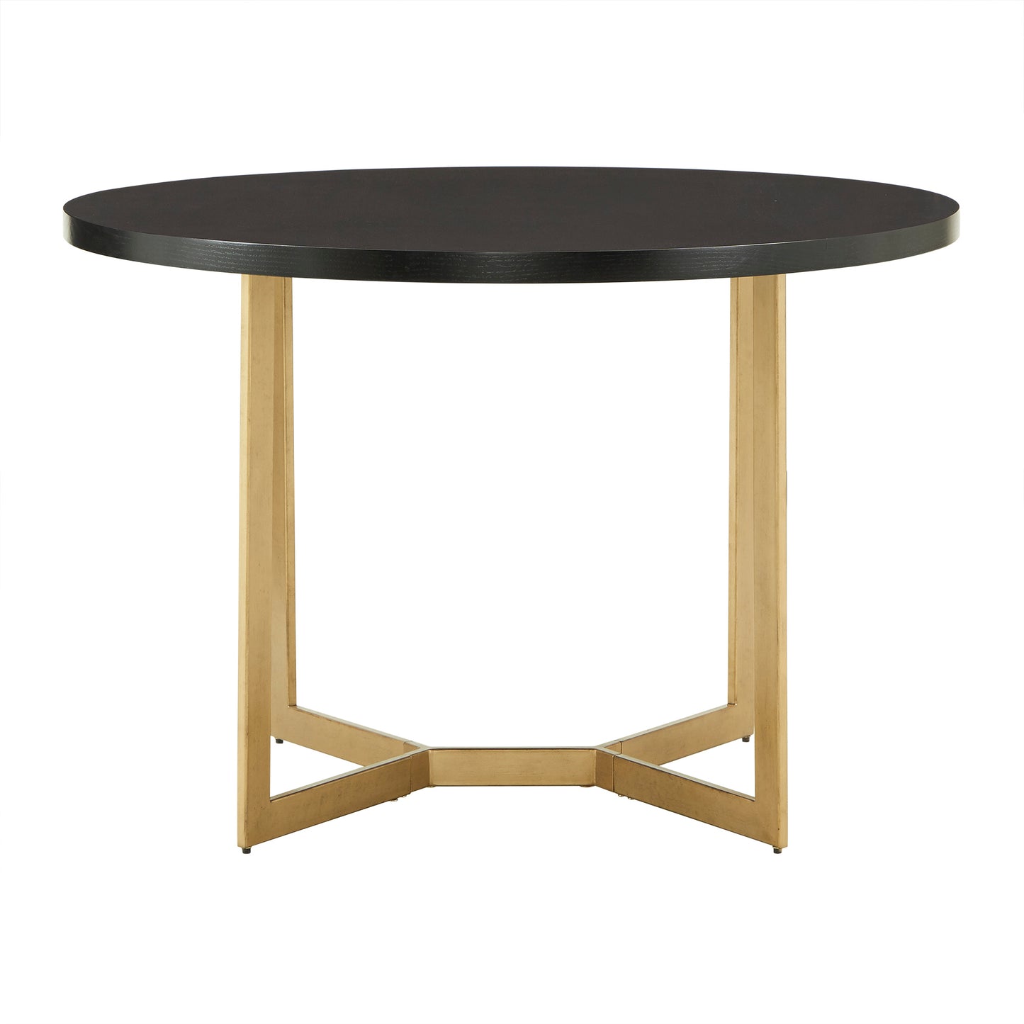 4-Person Gold Metal Base Dining Set - Black Round Table and Flint Grey Chairs