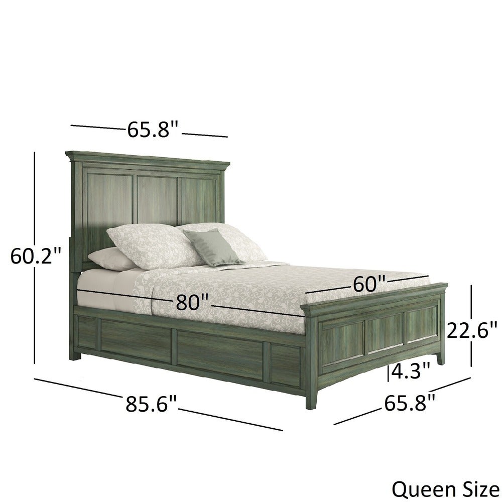 Wood Panel Platform Storage Bed - Antique Grey Finish, 1 Side of Storage with 2 Drawers, Queen Size