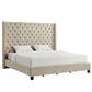 Wingback Button Tufted Tall Headboard Bed - Beige Linen, King