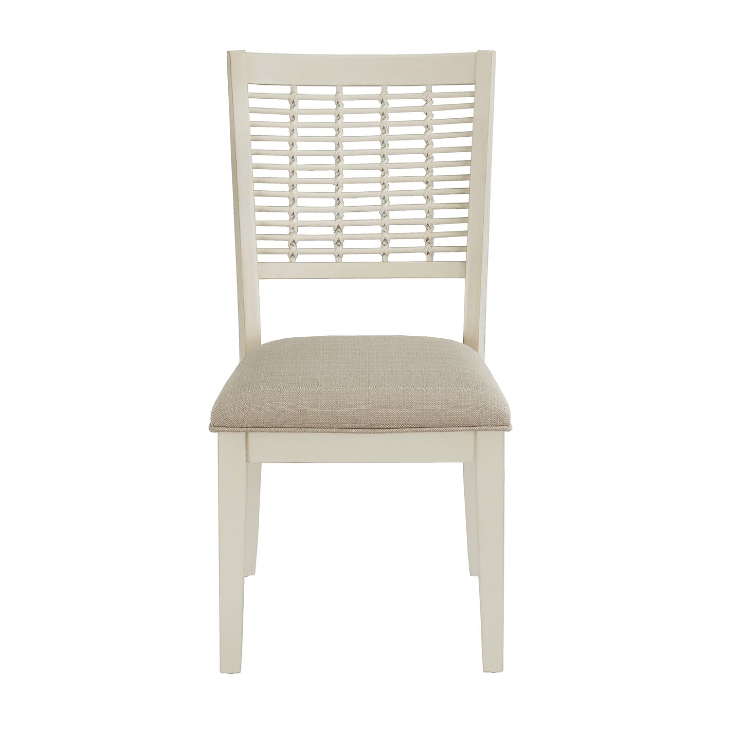 White Finish Wicker Dining Chair (Set of 2) - Brown Fabric