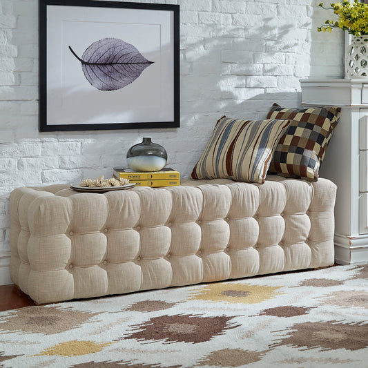 Linen Fabric Tufted Bench - Beige