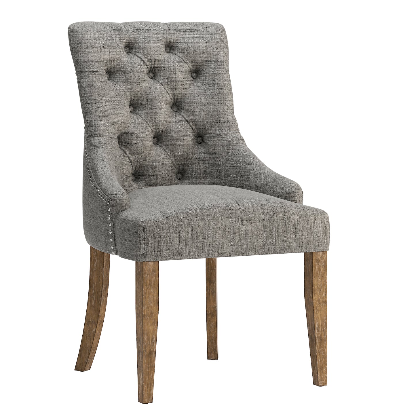Linen Button Tufted Curved Back Dining Chairs (Set of 2) - Gray Linen