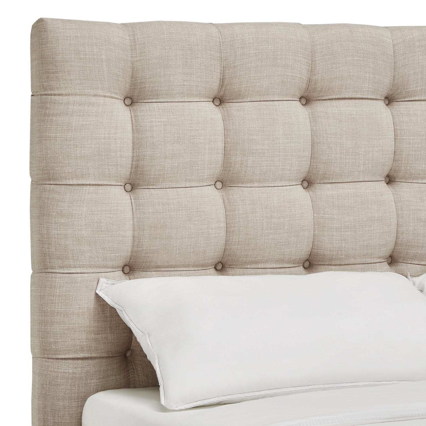 Button Tufted Linen Upholstered Platform Bed - Beige, Queen