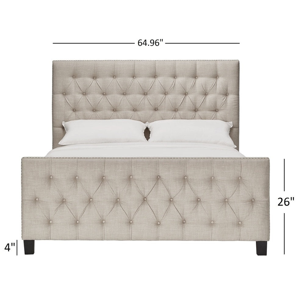 Tufted Nailhead Chesterfield Bed with Footboard - Queen