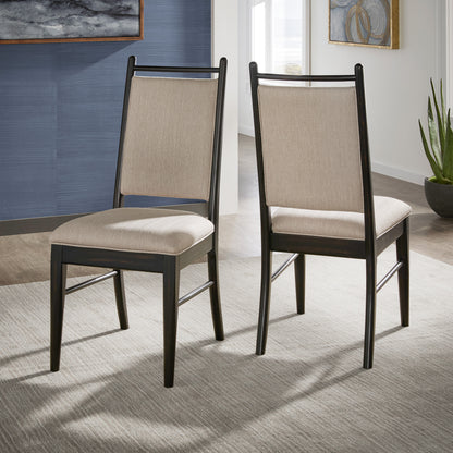 Wood Finish Beige Fabric Dining Chair (Set of 2) - Black Oak