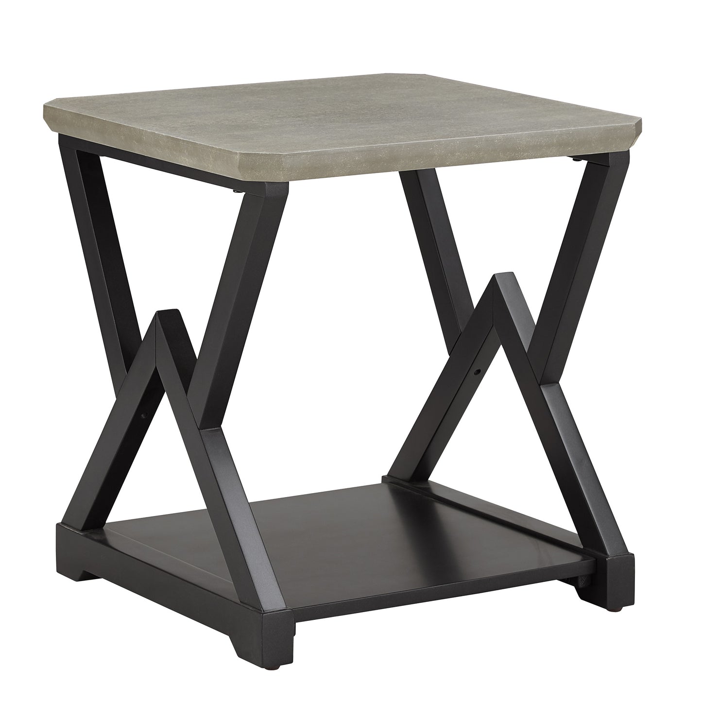 Black Finish Light Grey Fiber Cement Top Table - Coffee and End Table Set
