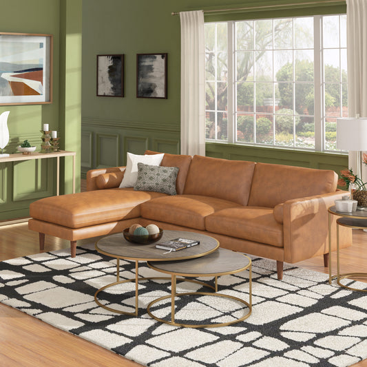Mid-Century Faux Leather Sectional Sofa - Caramel, Left-Facing Chaise, 3-Seat Sectional