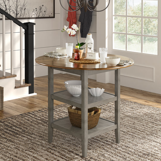 Antique Finish 2 Side Drop Leaf Round Counter Height Table - Antique Grey