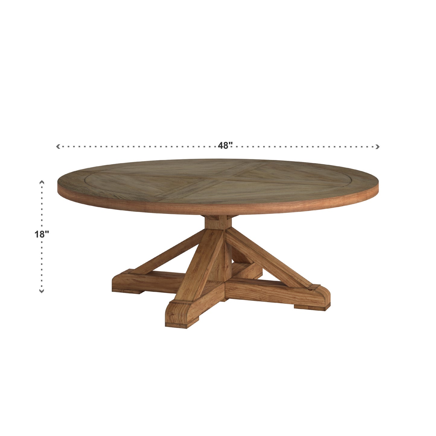 Rustic X-Base Round Pine Veneer Wood Coffee Table