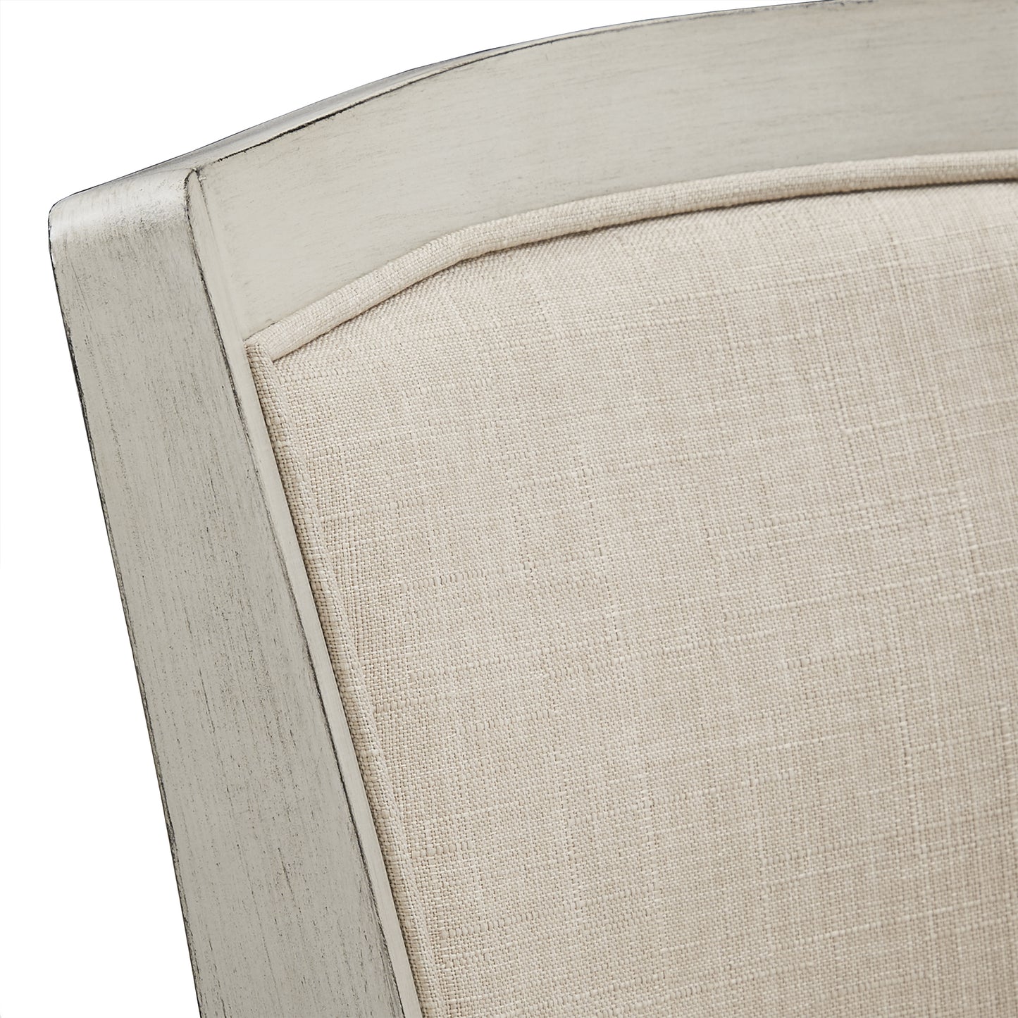 Upholstered Back Swivel Stool - 29" Bar Height, Antique White Finish, Beige Linen