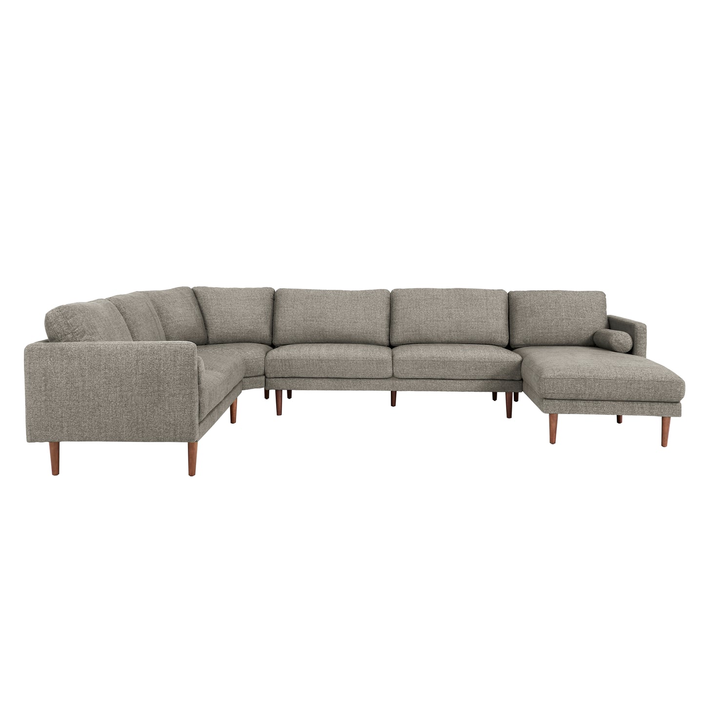 Mid-Century Upholstered Sectional Sofa - Light Grey, 7-Seat, U-Shape Sectional with Right-Facing Chaise