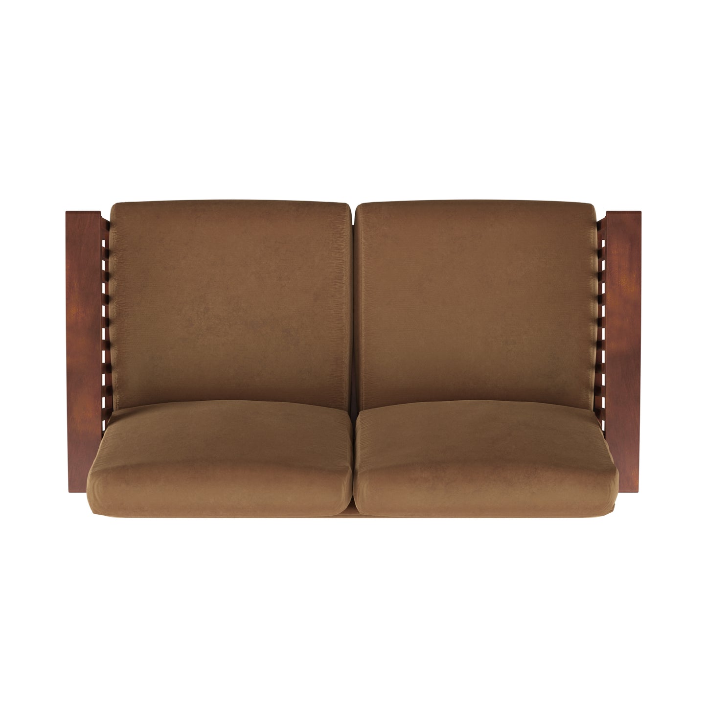 Mission-Style Wood Loveseat - Rust Microfiber, Oak Finish