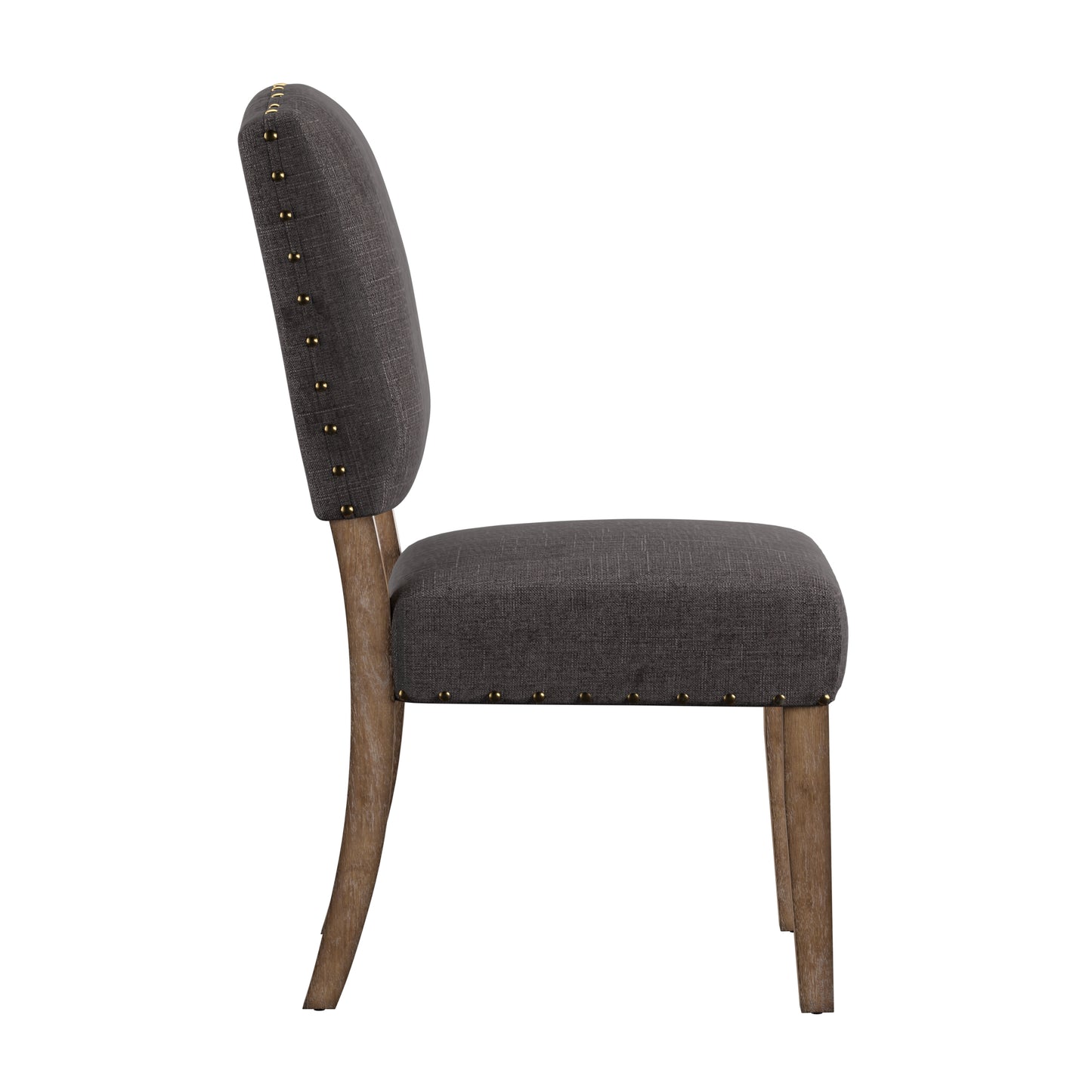 Nailhead Upholstered Dining Chairs (Set of 2) - Natural Finish, Dark Grey Linen
