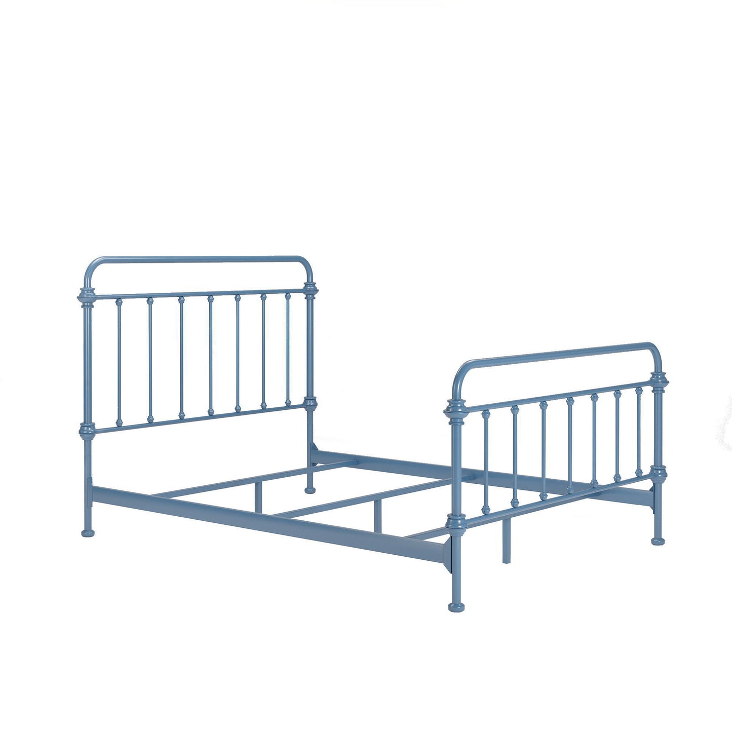 Antique Graceful Victorian Iron Metal Bed - Blue Steel, Full (Full Size)