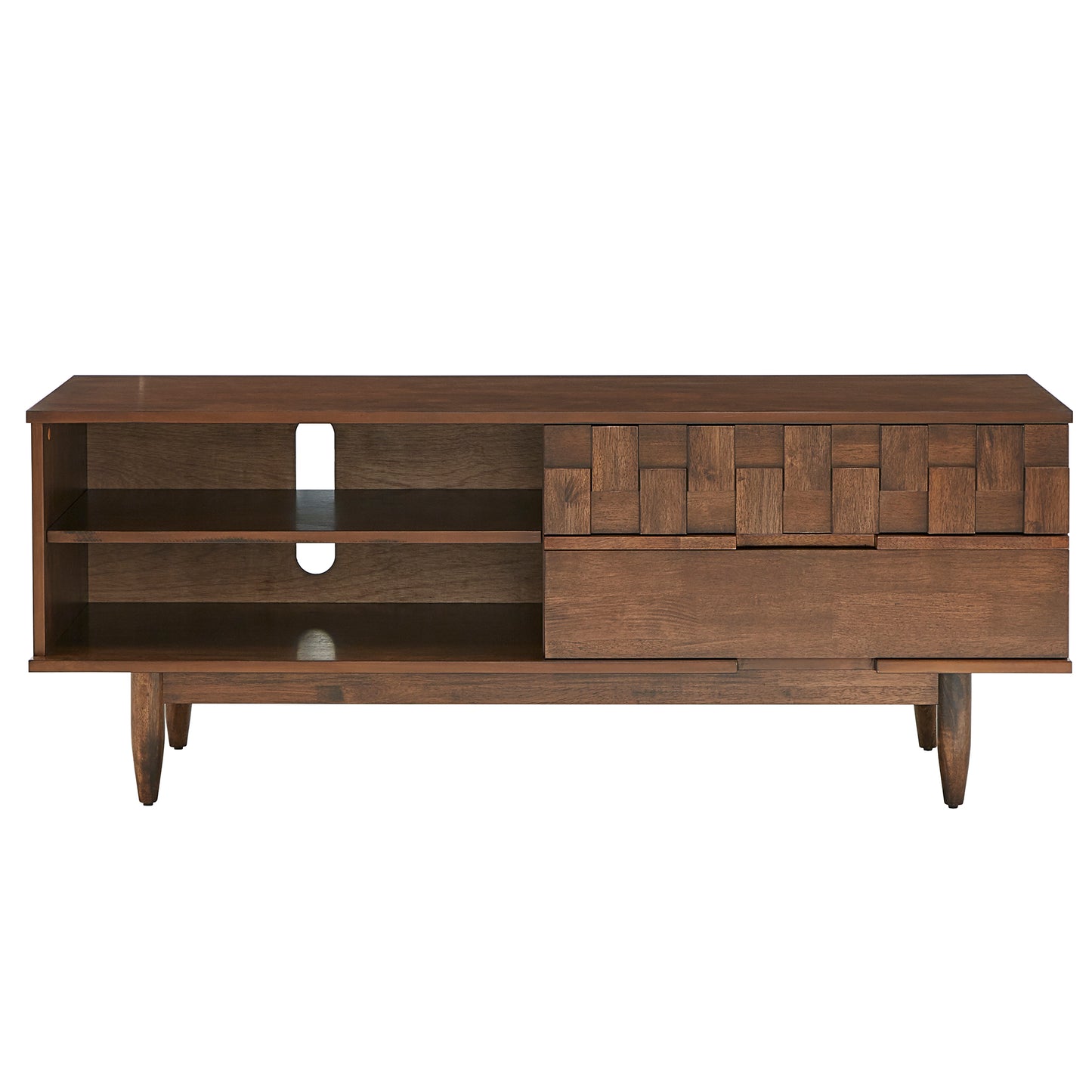 Mid-Century Wood 2-Drawer TV Stand - Brown Finish, 59" Wide