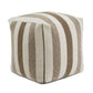Upholstered Square Pouf Ottoman - Brown Tone Stripe Pattern Fabric