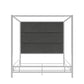 Metal Canopy Bed with Linen Panel Headboard - Dark Grey Linen, Chrome Finish, King Size