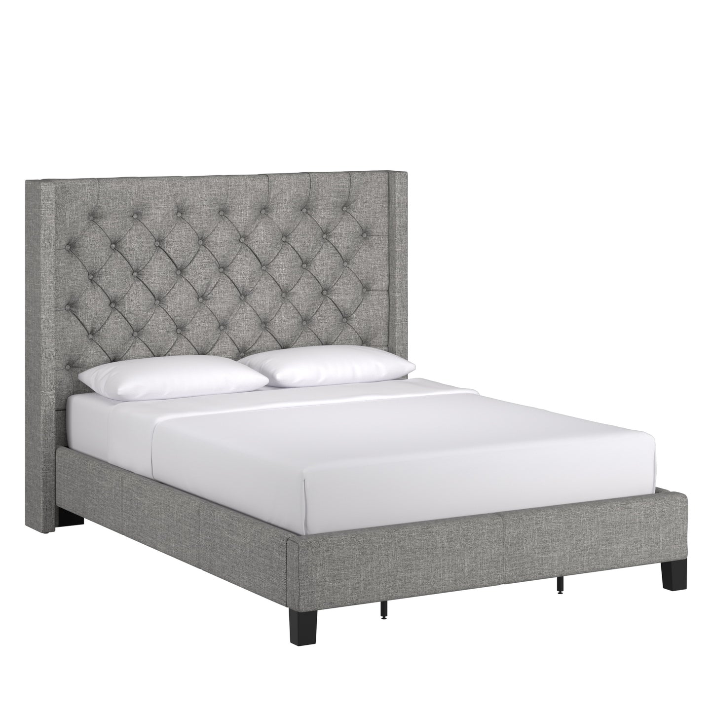 Wingback Button Tufted Bed - Grey Linen, Full