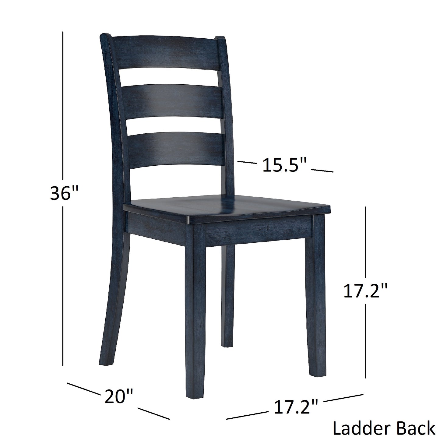 60-inch Rectangular Antique Dark Denim Dining Set - Ladder Back Chairs, 6-Piece Set