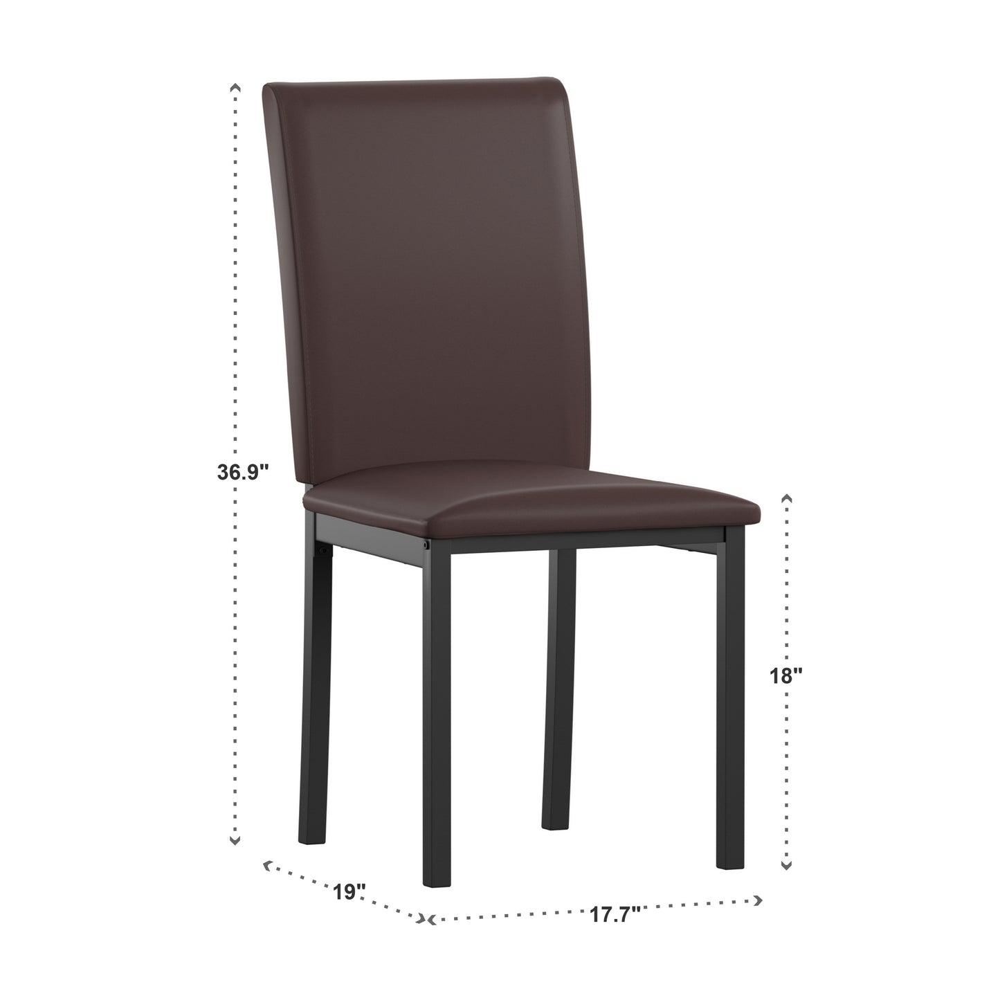 Metal Upholstered Dining Chairs - Brown Faux Leather, Set of 4