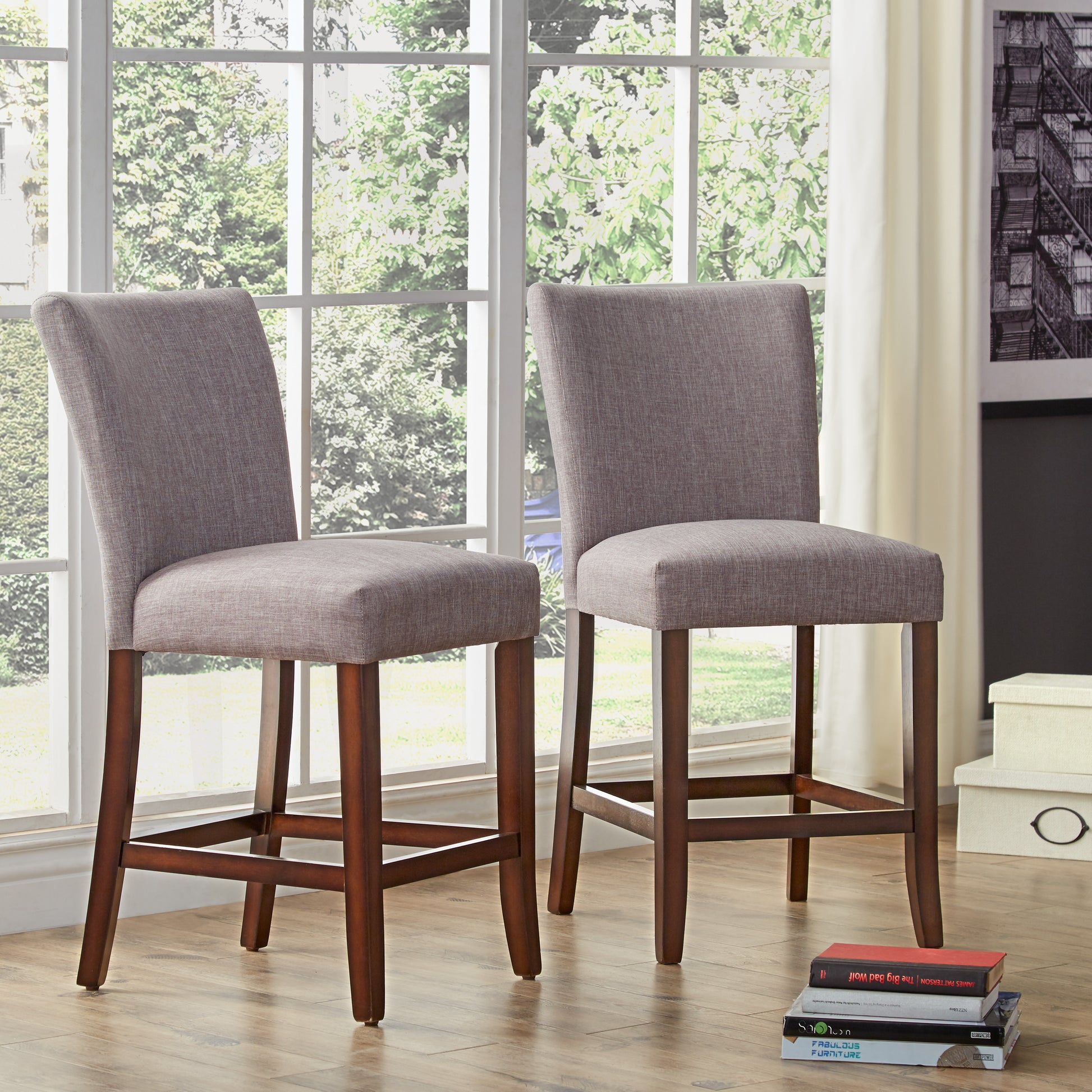 Classic Upholstered High Back Counter Height Chairs (Set of