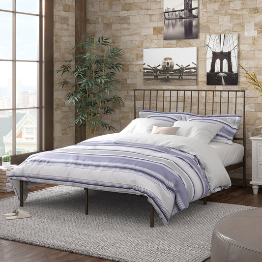 Metal Platform Bed with Curved Metal Headboard (Queen Size)