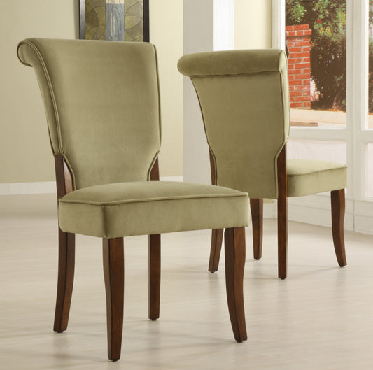 Velvet Upholstered Parsons Dining Chairs (Set of 2) - Cherry Finish, Olive Velvet
