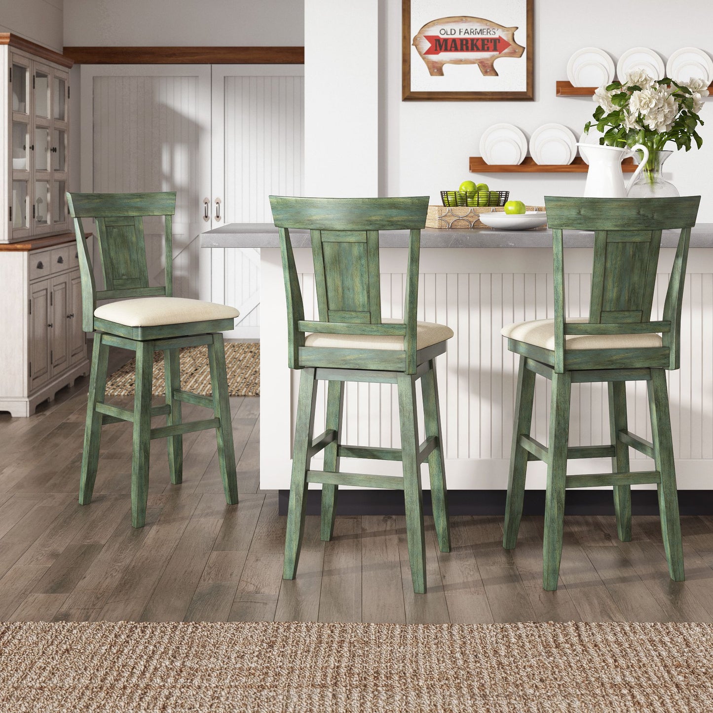 Panel Back Wood Swivel Bar Stool - Antique Sage Finish