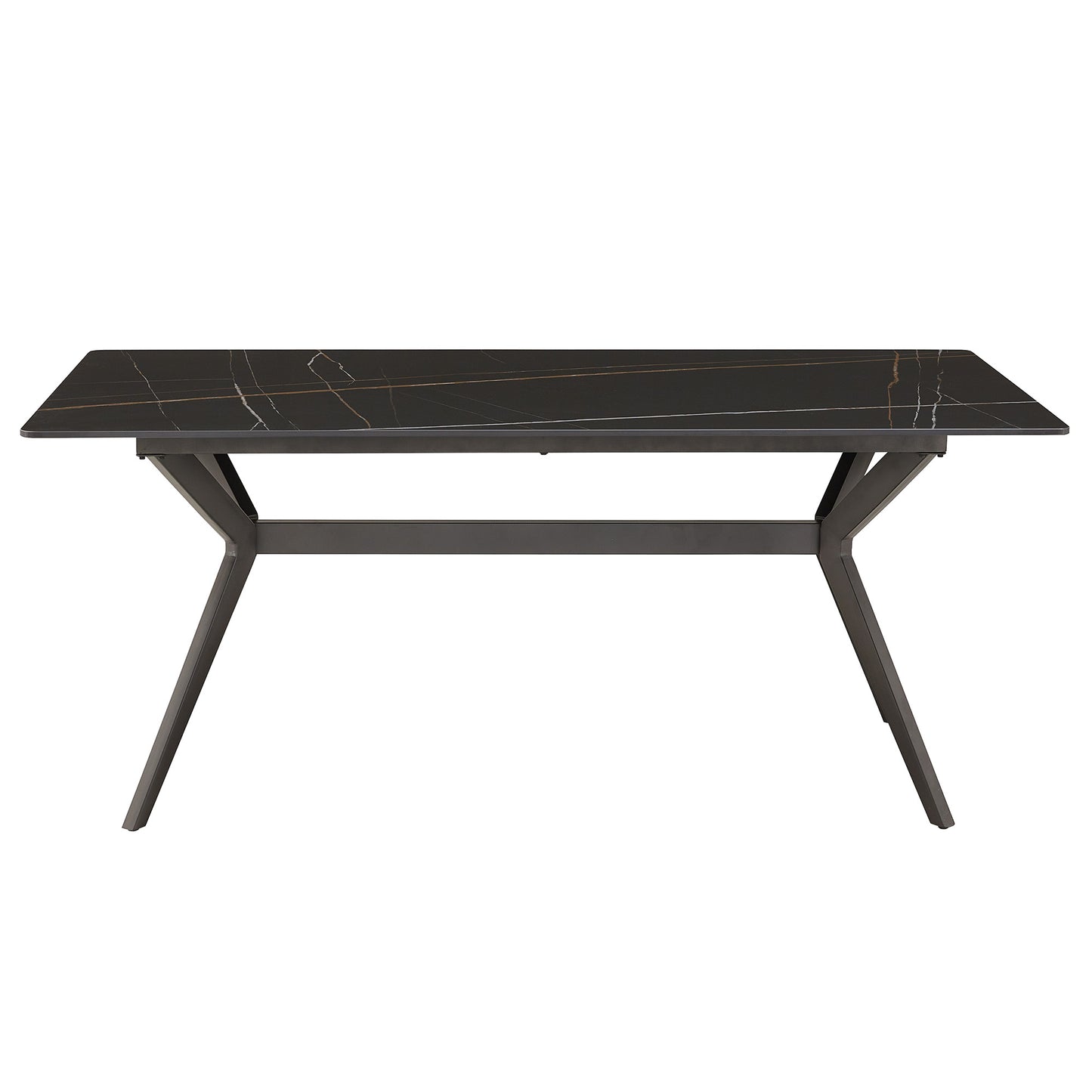 70" Iron Grey Metal Base 4-6 Person Dining Table - Black Sintered Stone Top