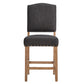 Premium Nailhead Upholstered Counter Height Chairs (Set of 2) - Natural Finish, Dark Grey Linen