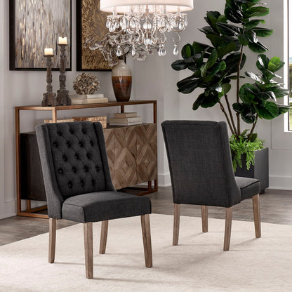 Tufted Linen Upholstered Side Chairs (Set of 2) - Dark Grey Linen