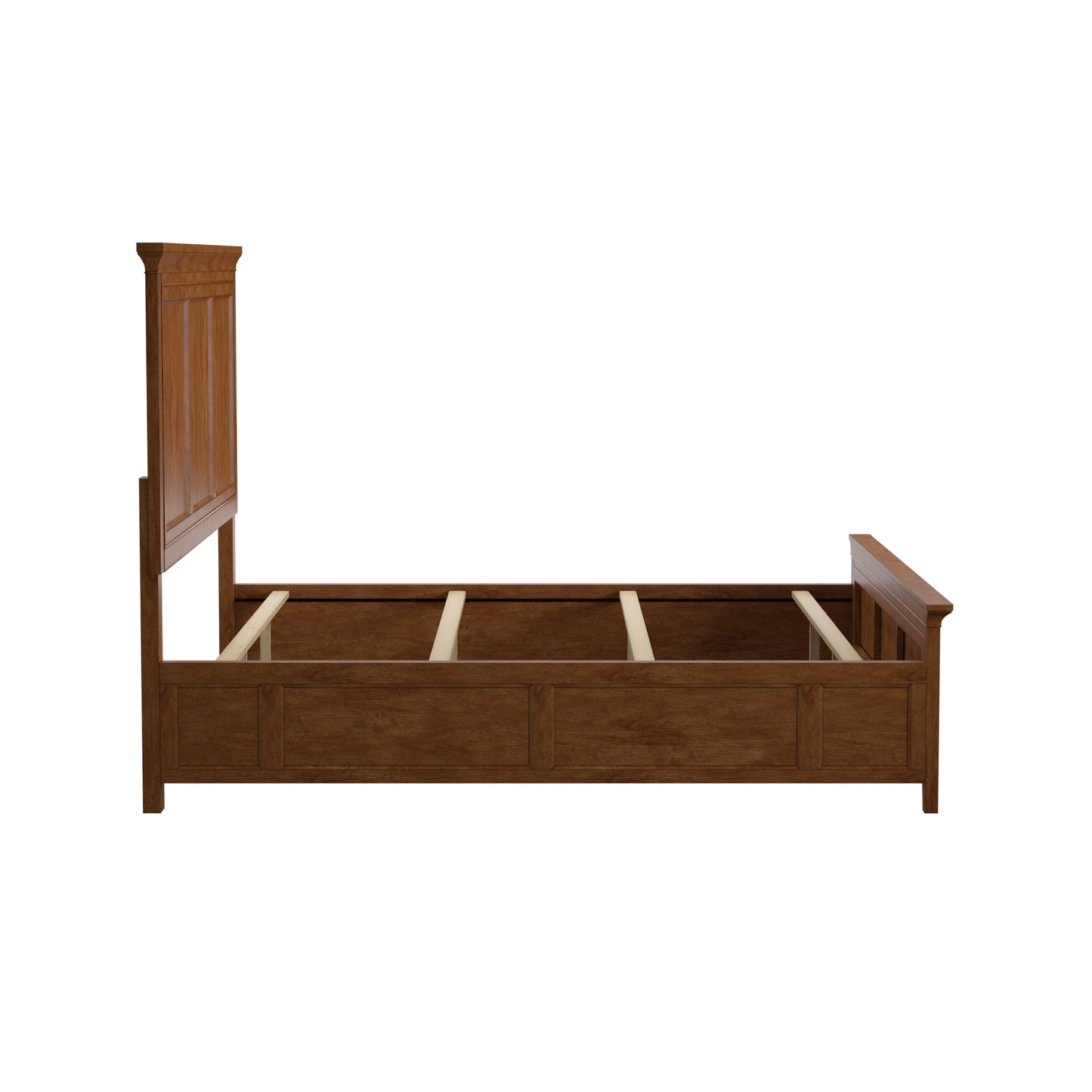Wood Panel Platform Storage Bed - Oak Finish, 2 Sides of Storage with 4 Drawers, King Size