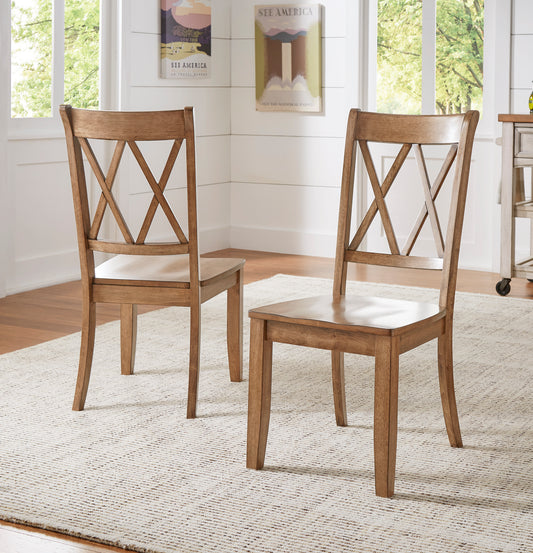 Double X Back Wood Dining Chairs (Set of 2) - Oak Finish