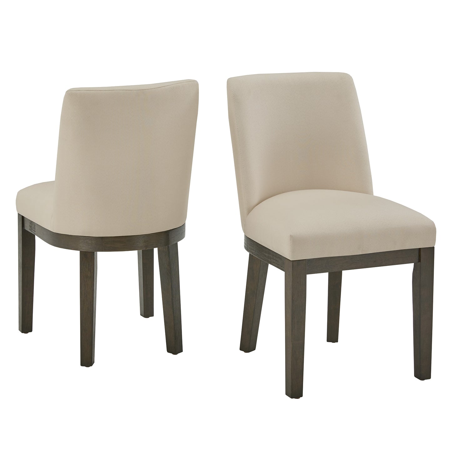 Weathered Grey Finish Fabric Dining Chair (Set of 2) - Beige Linen, Curved Back