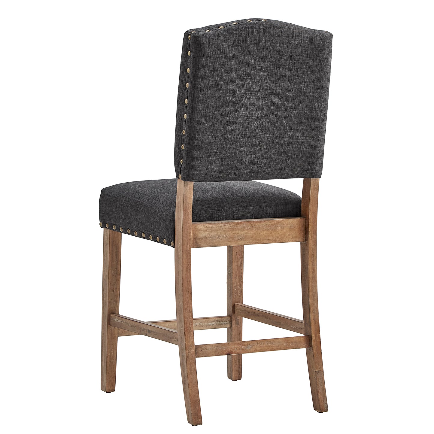 Premium Nailhead Upholstered Counter Height Chairs (Set of 2) - Natural Finish, Dark Grey Linen