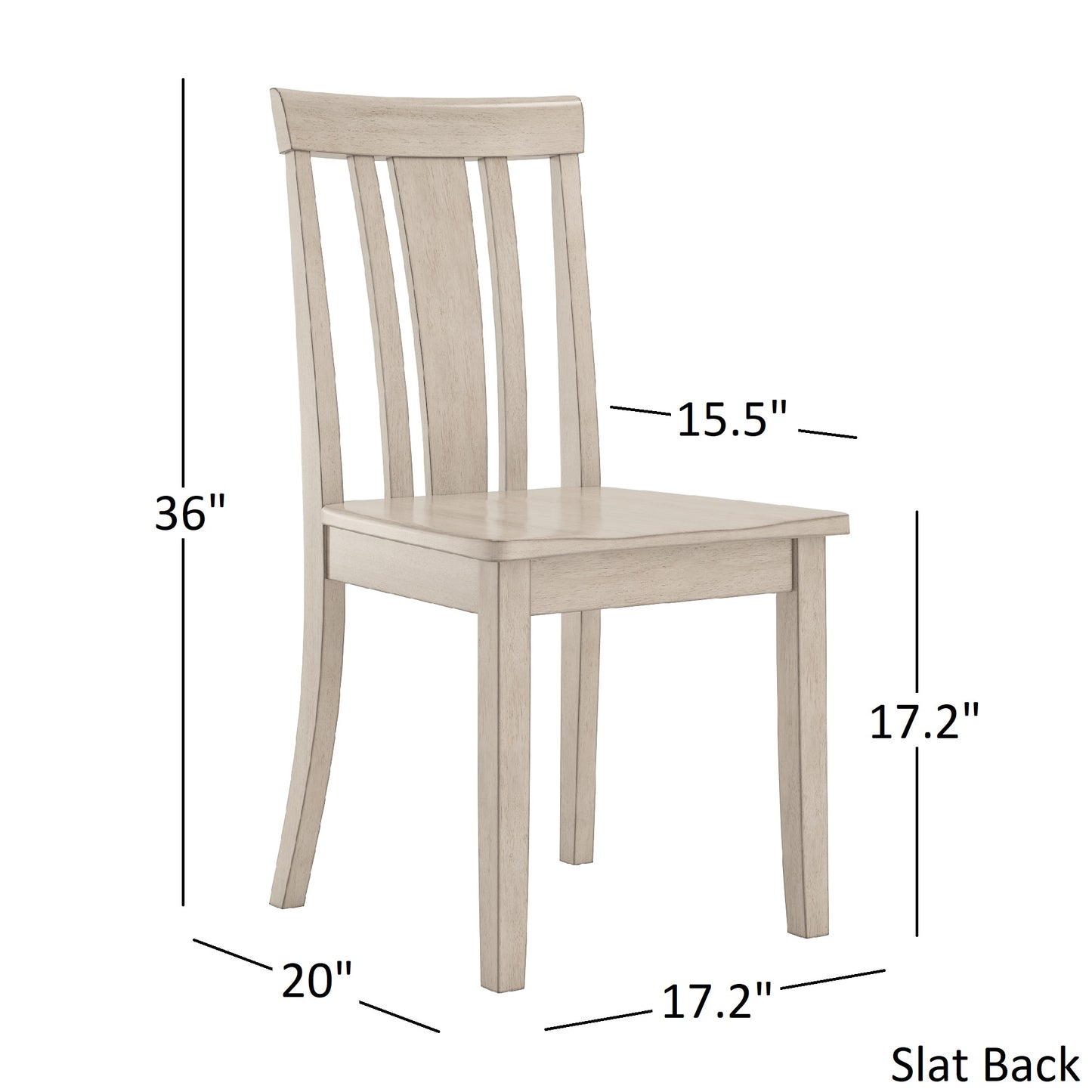 Two-Tone Round 5-Piece Dining Set - Antique White Finish, Slat Back Chairs