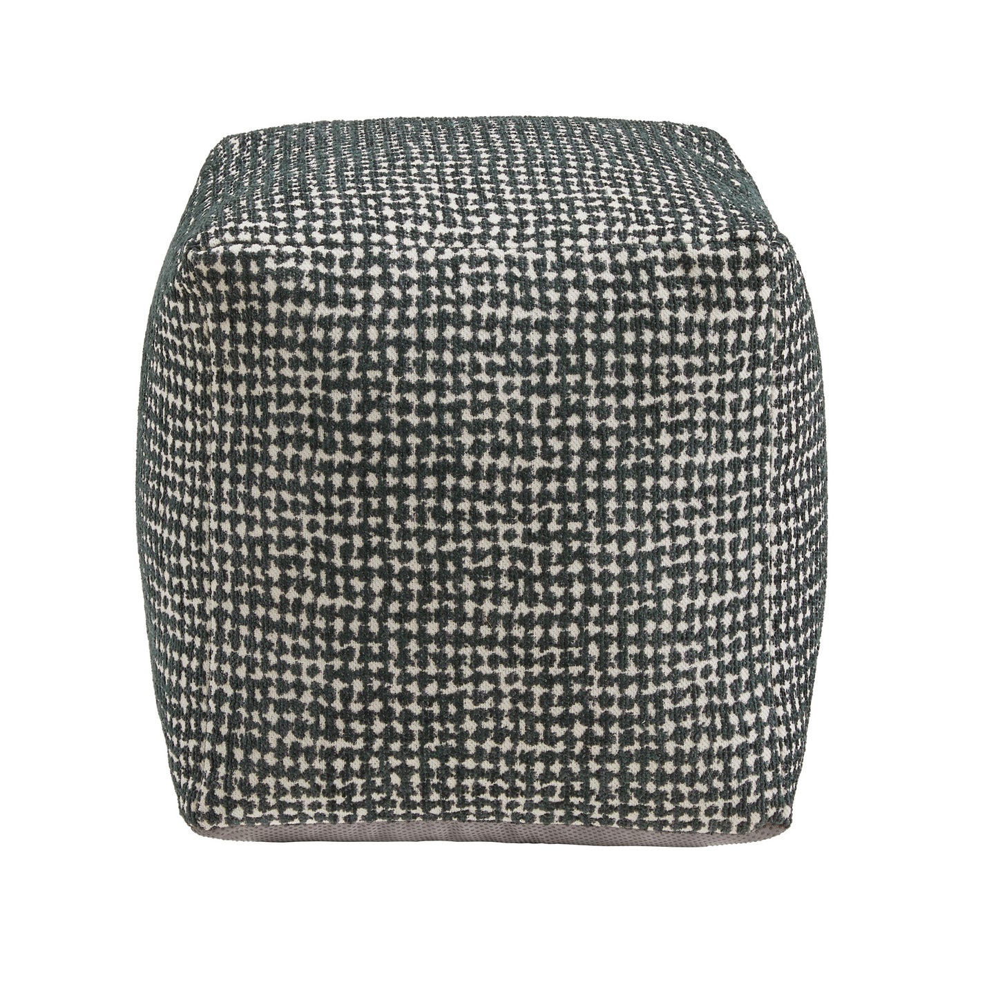 Upholstered Square Pouf Ottoman - Dark Green & White Dot Pattern Fabric
