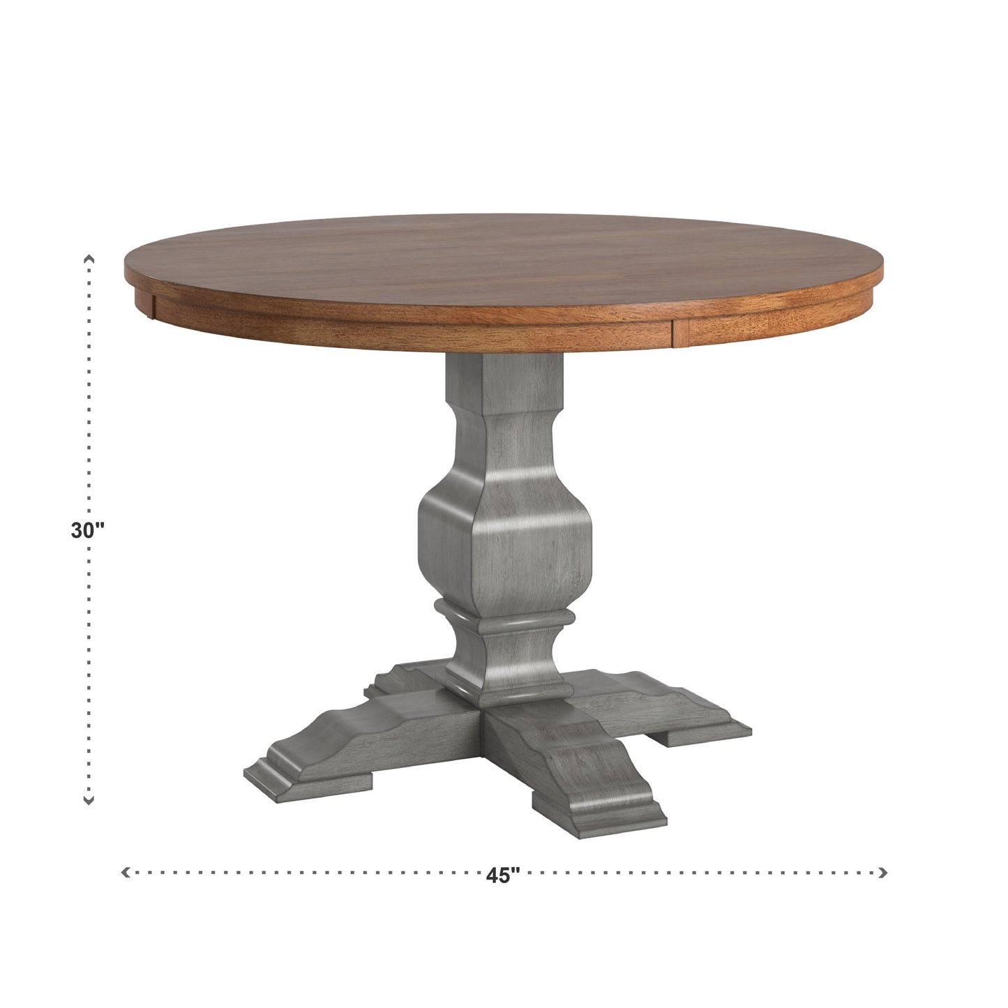 Two-Tone Round Solid Wood Top Dining Table - Oak Top with Antique Grey Base
