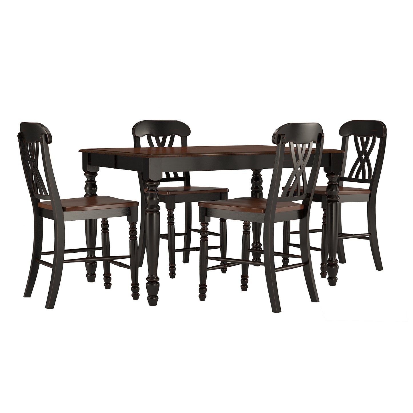 Counter Height Two-Tone Extending Dining Set - Antique Black, 5-Piece Set