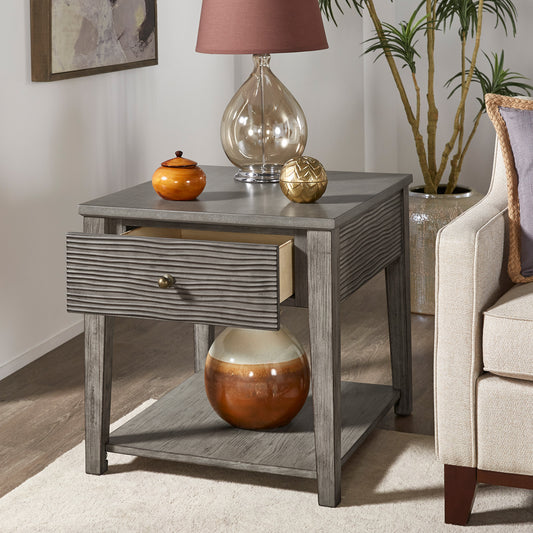 Antique Grey Finish Grey Fiber Cement Table with Self - End Table