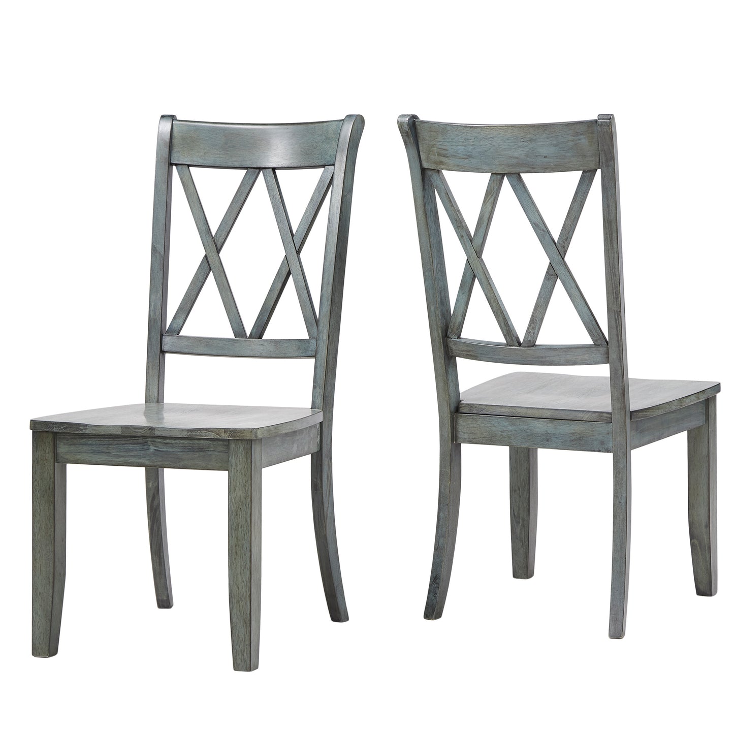 Double X Back Wood Dining Chairs (Set of 2) - Antique Sage Green Finish