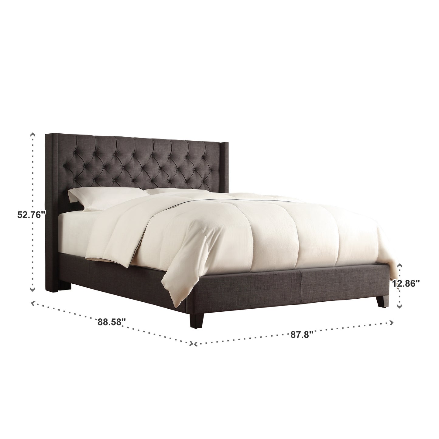 Wingback Button Tufted Bed - Dark Grey Linen, King