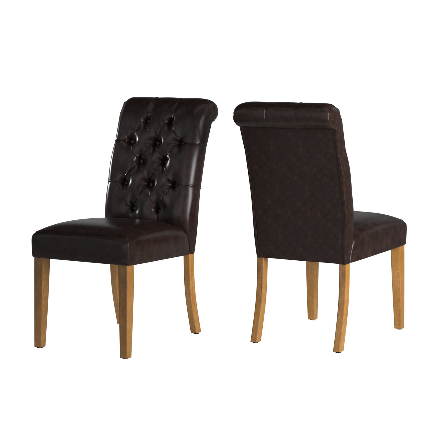 Premium Tufted Rolled Back Parsons Chairs (Set of 2) - Brown Bonded Leather