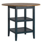 Antique Finish 2 Side Drop Leaf Round Counter Height Table - Oak and Antique Denim Finish