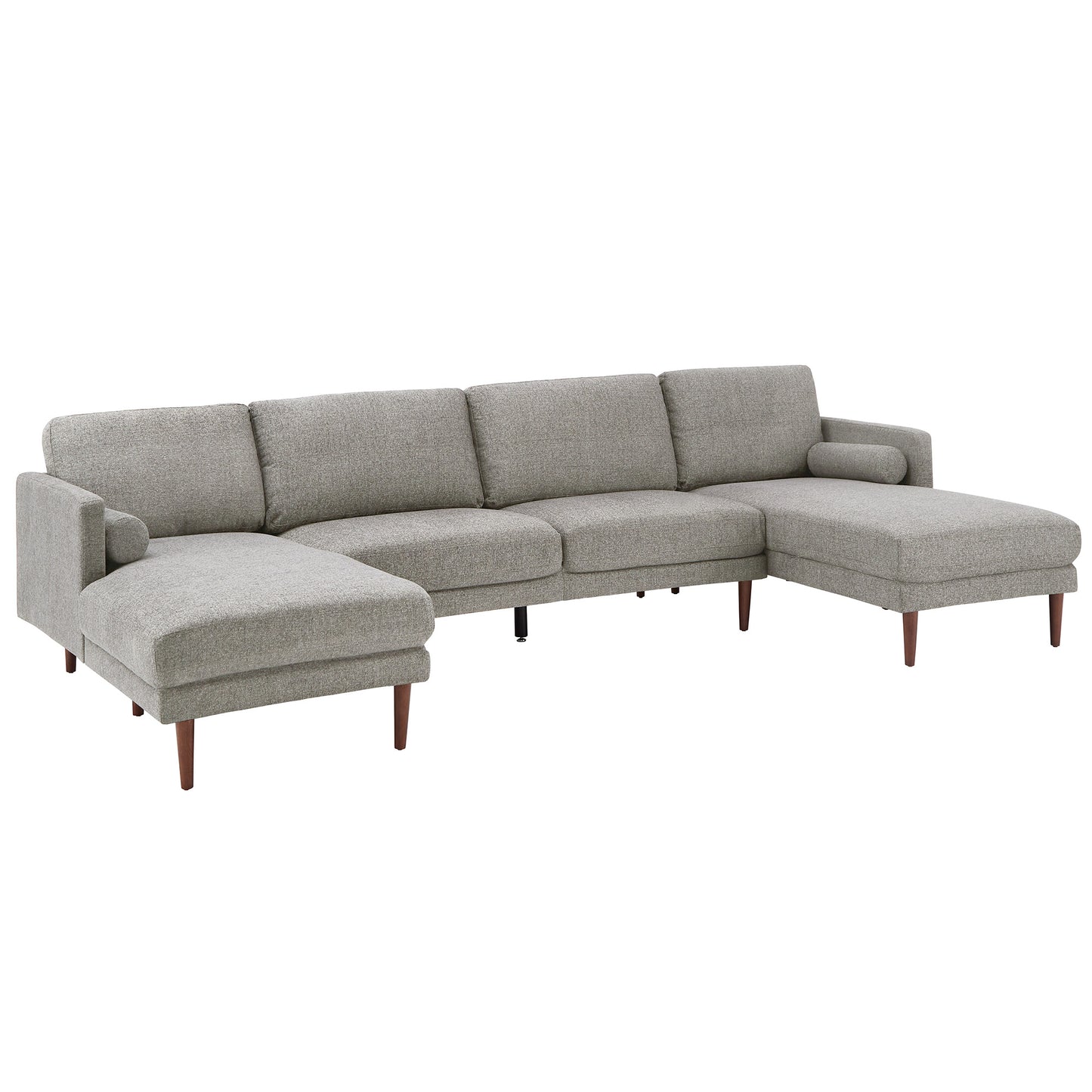 Mid-Century Upholstered Sectional Sofa - Light Grey, 4-Seat Sectional with Two Chaises