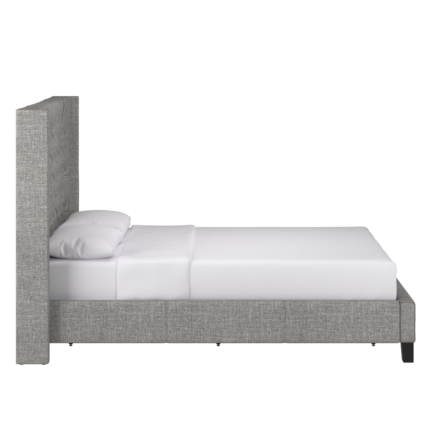 Wingback Button Tufted Bed - Grey Linen, Full