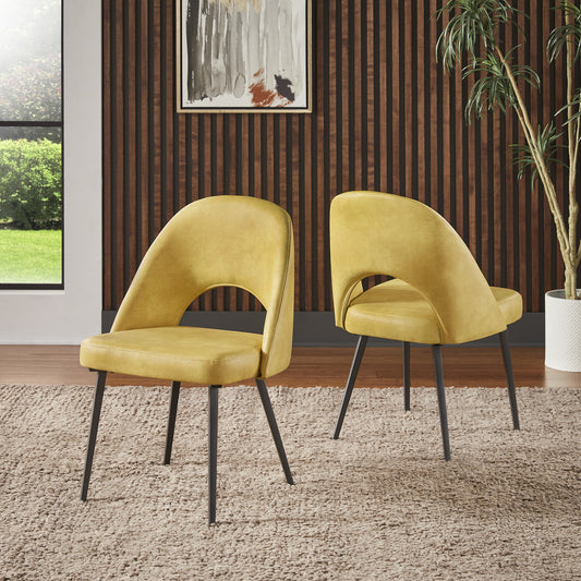 Upholstered Dining Chairs (Set of 2) - Yellow PU Leather
