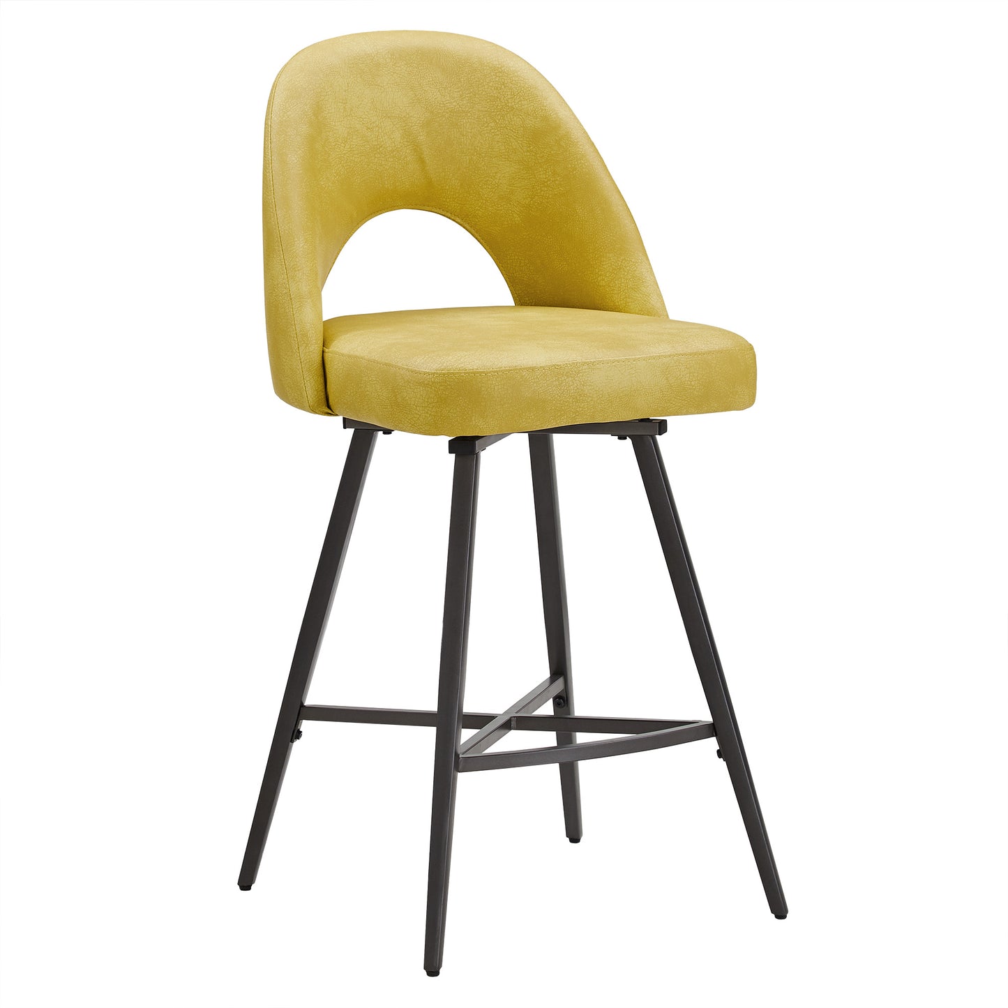 Metal Swivel Stools (Set of 2) - Yellow PU Leather, 24" Counter Height